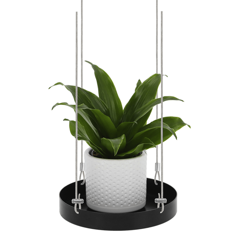 Blomsterbord hengende, rundt svart, 14 cm